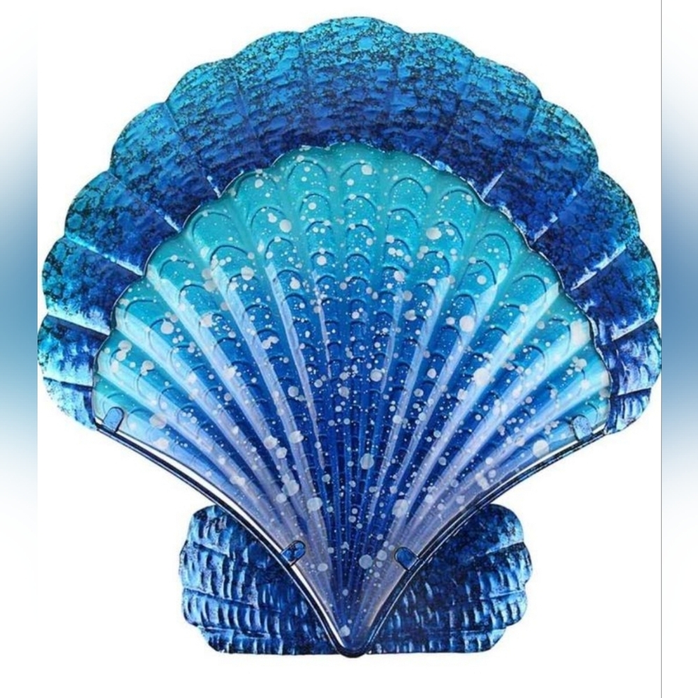 Bownew Shell Wall Decor Outdoor Metal Scallop Hanging Art Glass Blue Ocean Theme